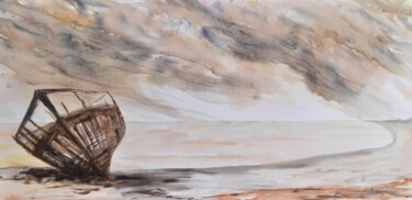 Peinture intitulée "Échoué" par Maud Obraztsov, Œuvre d'art originale, Aquarelle Monté sur Châssis en bois