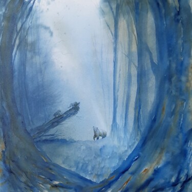 Malerei mit dem Titel "Attentive" von Maud Obraztsov, Original-Kunstwerk, Aquarell Auf Keilrahmen aus Holz montiert