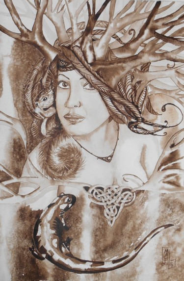 Peinture intitulée "La dame Sylvestre" par Maud Schneider - La Fée Couleurs, Œuvre d'art originale, Aquarelle