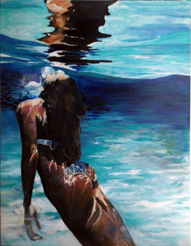 Malerei mit dem Titel "reflet sous marin" von Maude Ovize, Original-Kunstwerk, Öl