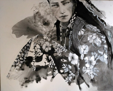 Peinture intitulée "ethnie" par Maude Ovize, Œuvre d'art originale, Encre