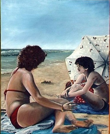 Painting titled "SUR UNE PLAGE PICAR…" by Jacques Maumené, Original Artwork, Oil