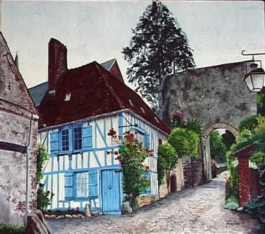 Painting titled "LA RUE DU CHATEAU A…" by Jacques Maumené, Original Artwork