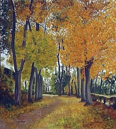 Painting titled "L'ALLE AUX FEUILLES…" by Jacques Maumené, Original Artwork