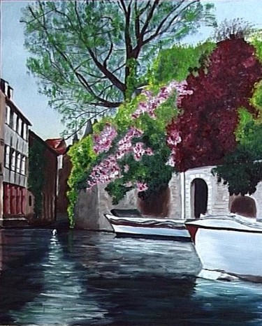 Painting titled "CANAL A BRUGES" by Jacques Maumené, Original Artwork