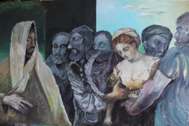 Malerei mit dem Titel "Jésus et la femme a…" von Jean-Louis Maurer, Original-Kunstwerk, Acryl