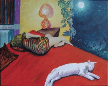 Peinture intitulée "Le chat-lune" par Jean-Louis Maurer, Œuvre d'art originale, Acrylique