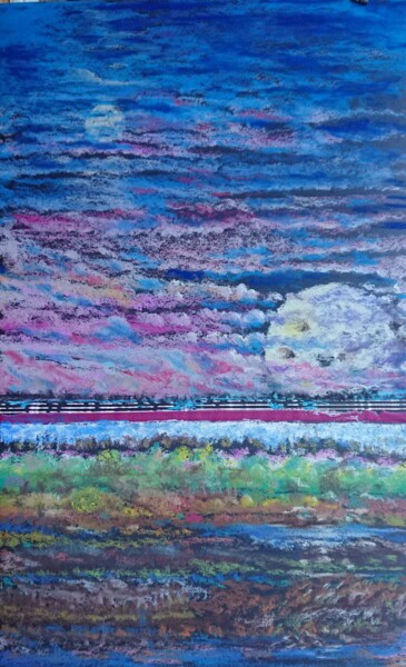 Dessin intitulée "Train de nuit IV" par Jean-Louis Maurer, Œuvre d'art originale, Pastel