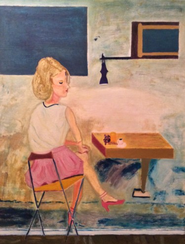 Peinture intitulée "Pause café" par Maurice Bellolo, Œuvre d'art originale, Huile Monté sur Châssis en bois