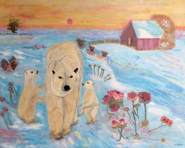 Painting titled "Les Ours" by Maurice Bellolo, Original Artwork, Oil Mounted on Wood Stretcher frame