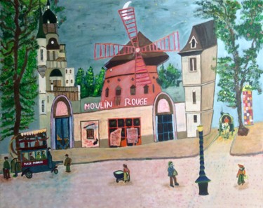 Malarstwo zatytułowany „Moulin Rouge” autorstwa Maurice Bellolo, Oryginalna praca, Olej