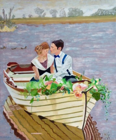 Painting titled "La Dolce Vita" by Maurice Bellolo, Original Artwork, Oil Mounted on Wood Stretcher frame