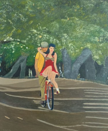 Painting titled "Nous deux" by Maurice Bellolo, Original Artwork, Oil Mounted on Wood Stretcher frame