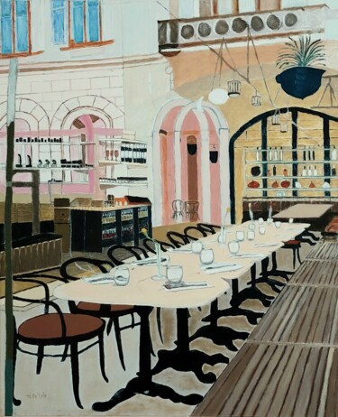Painting titled "Le restaurant" by Maurice Bellolo, Original Artwork, Oil Mounted on Wood Stretcher frame