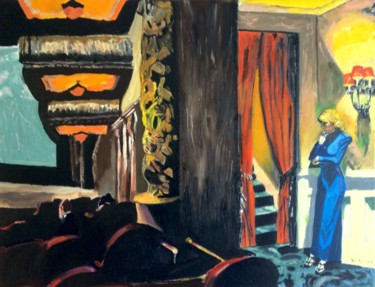 Painting titled "Cinéma à New York" by Maurice Bellolo, Original Artwork, Oil Mounted on Wood Stretcher frame