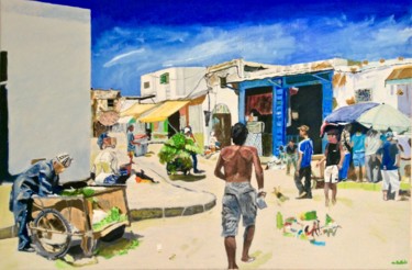 Картина под названием "Le Mellah de Rabat" - Maurice Bellolo, Подлинное произведение искусства, Масло Установлен на Деревянн…