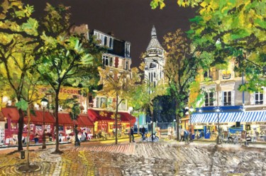 Painting titled "Place des Artistes" by Maurice Bellolo, Original Artwork, Oil Mounted on Wood Stretcher frame