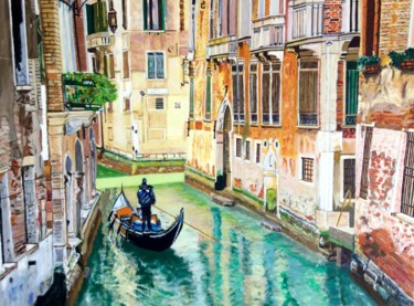 Painting titled "Rio Pontinello" by Maurice Bellolo, Original Artwork, Oil Mounted on Wood Stretcher frame