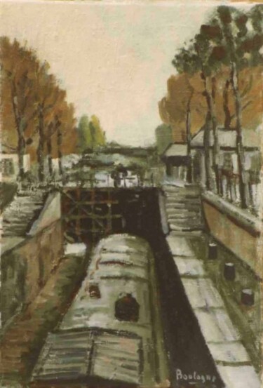 Peinture intitulée "Canal Saint Martin" par Maurice Boulogne, Œuvre d'art originale