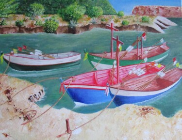 Painting titled "pêche thai" by Maurice Dassule, Original Artwork, Acrylic Mounted on Wood Stretcher frame