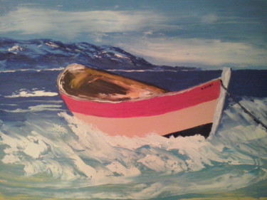 Schilderij getiteld "Barque rose" door Maurice Lucien Fus, Origineel Kunstwerk, Olie