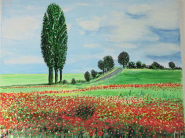 Painting titled "Champs de coquelico…" by Maurice Gerard, Original Artwork, Acrylic