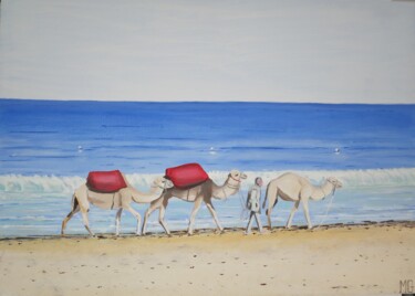 Peinture intitulée "sur une plage en Tu…" par Maurice Gerard, Œuvre d'art originale, Huile Monté sur Châssis en bois