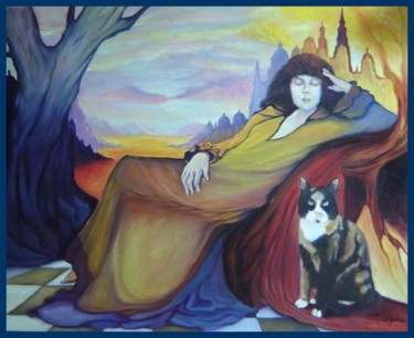 Peinture intitulée "La chate" par Maurice Lepage, Œuvre d'art originale