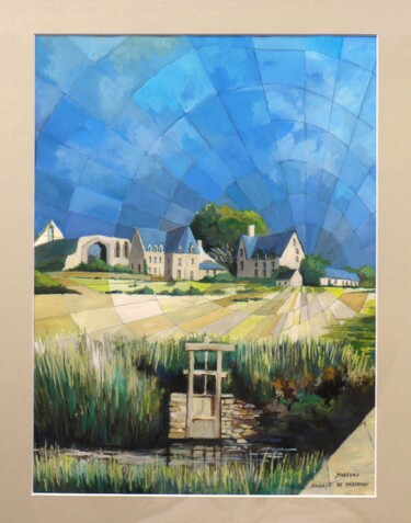 Painting titled "Abbaye de Beauport" by Maurice Marreau, Original Artwork, Gouache Mounted on Wood Stretcher frame