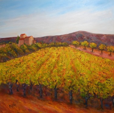 Peinture intitulée "Vigne dans le Gers" par Maurice Vetier, Œuvre d'art originale, Huile