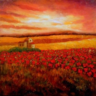 Painting titled "Couché de soleil su…" by Maurice Vetier, Original Artwork, Oil Mounted on Wood Stretcher frame