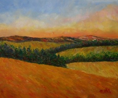 Painting titled "Couché de soleil Ge…" by Maurice Vetier, Original Artwork, Oil Mounted on Wood Stretcher frame