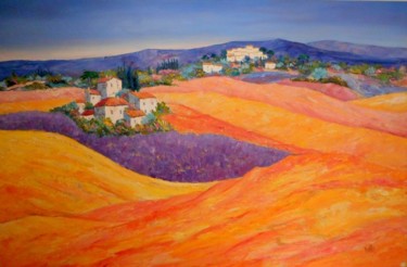 Painting titled "Paysage Provençal" by Maurice Vetier, Original Artwork, Oil Mounted on Wood Stretcher frame