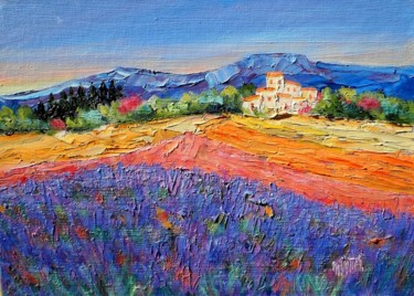 Pintura titulada "Lavandes en Provence" por Maurice Vetier, Obra de arte original, Oleo Montado en Bastidor de camilla de ma…