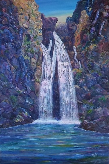 Painting titled "Cascade "La Sainte…" by Maurice Vetier, Original Artwork, Oil Mounted on Wood Stretcher frame