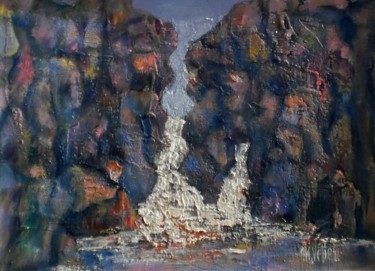 Peinture intitulée "Cascade en Cévennes" par Maurice Vetier, Œuvre d'art originale, Huile