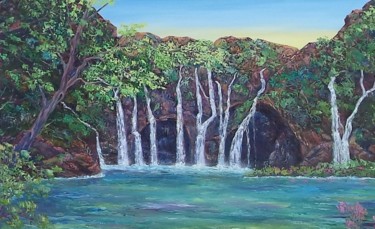 Painting titled "Cascades en pays de…" by Maurice Vetier, Original Artwork, Oil Mounted on Wood Stretcher frame