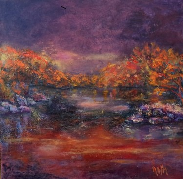 Painting titled "Reflets nocturnes" by Maurice Vetier, Original Artwork, Oil Mounted on Wood Stretcher frame