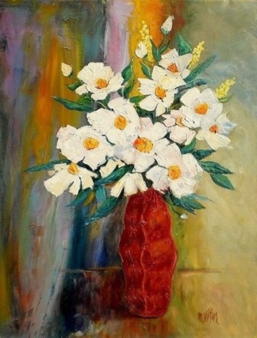 Peinture intitulée "Bouquet blanc" par Maurice Vetier, Œuvre d'art originale, Huile Monté sur Châssis en bois