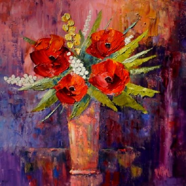 Painting titled "Bouquet de coquelic…" by Maurice Vetier, Original Artwork, Oil Mounted on Wood Stretcher frame