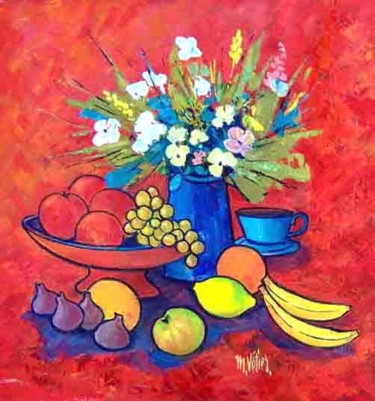 Peinture intitulée "Fruits et fleurs" par Maurice Vetier, Œuvre d'art originale, Huile Monté sur Châssis en bois