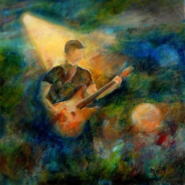 Painting titled "Le guitariste n°2" by Maurice Vetier, Original Artwork, Oil Mounted on Wood Stretcher frame