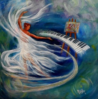 Painting titled "Musique et danse" by Maurice Vetier, Original Artwork, Oil Mounted on Wood Stretcher frame