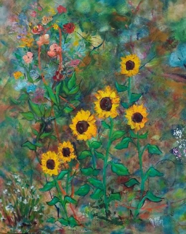 Painting titled "Tournesols" by Maurice Vetier, Original Artwork, Acrylic Mounted on Wood Stretcher frame