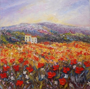 Painting titled "Champ de coquelicots" by Maurice Vetier, Original Artwork, Oil Mounted on Wood Stretcher frame