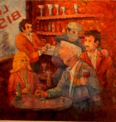 Painting titled "Le bistrot" by Maurice Vetier, Original Artwork, Oil