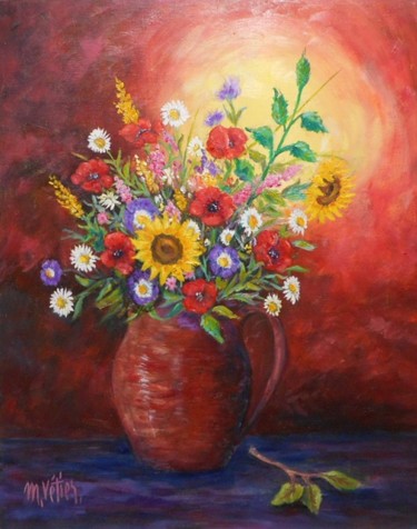 Painting titled "Bouquet champêtre" by Maurice Vetier, Original Artwork, Oil