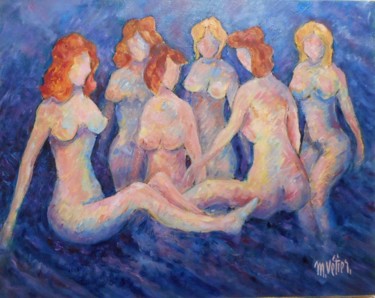 Painting titled "les 6 nanas" by Maurice Vetier, Original Artwork, Oil