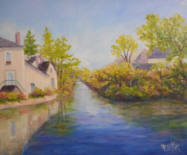 Painting titled "Le canal à Châtillo…" by Maurice Vetier, Original Artwork, Oil Mounted on Wood Stretcher frame