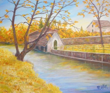 Painting titled "Le canal à Châtillo…" by Maurice Vetier, Original Artwork, Oil Mounted on Wood Stretcher frame